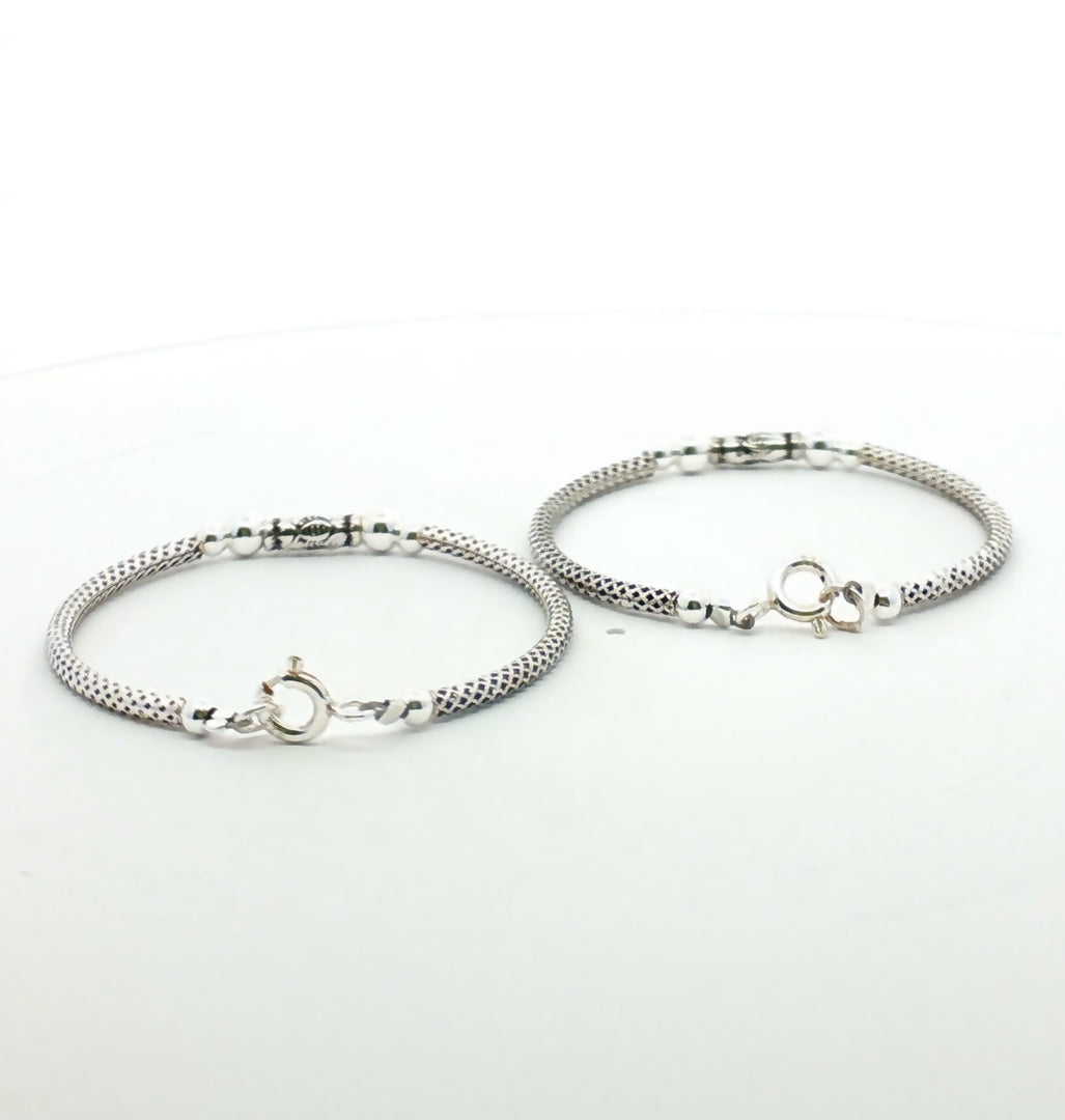 One Pair 925 Silver Nazariya Kada with Two Black Beads (ideal for Newborns to 2 years age)