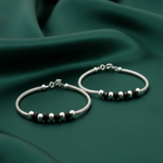 Load image into Gallery viewer, One Pair 925 Silver Nazariya Kada with Two Black Beads (ideal for Newborns to 3 years age)