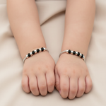 Load image into Gallery viewer, One Pair 925 Silver Nazariya Kada with Two Black Beads (ideal for Newborns to 3 years age)