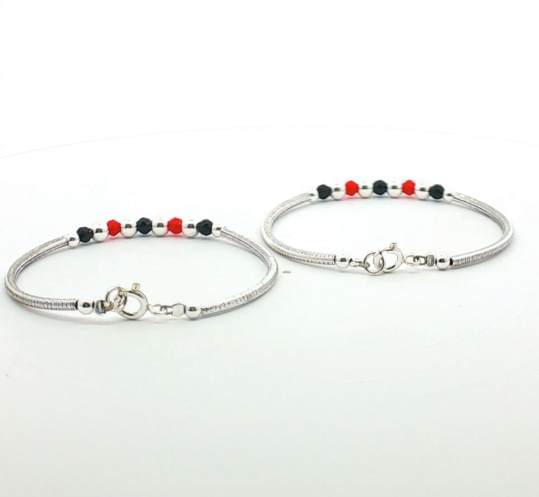 One Pair 925 Silver Nazariya Kada with Two Multicolor Beads (ideal for Newborns to 3 years age)