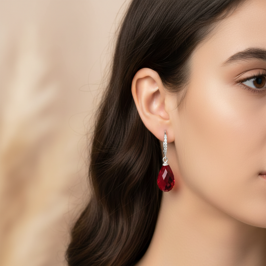 Red Jhumka Bali 925 Silver Earrings