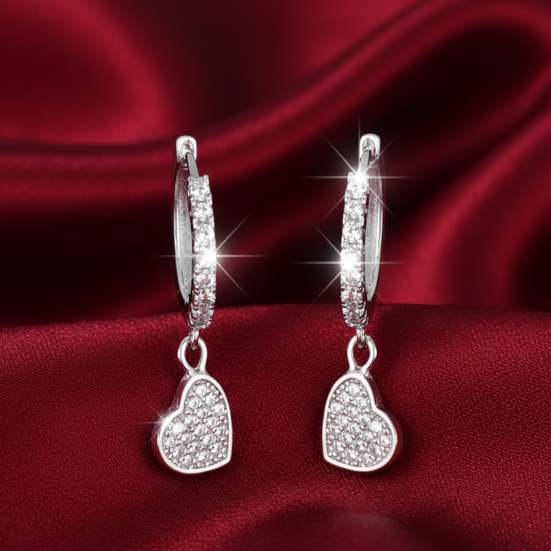 Heart Shape Hoop Earrings 925 Sterling Silver Dangler Earrings