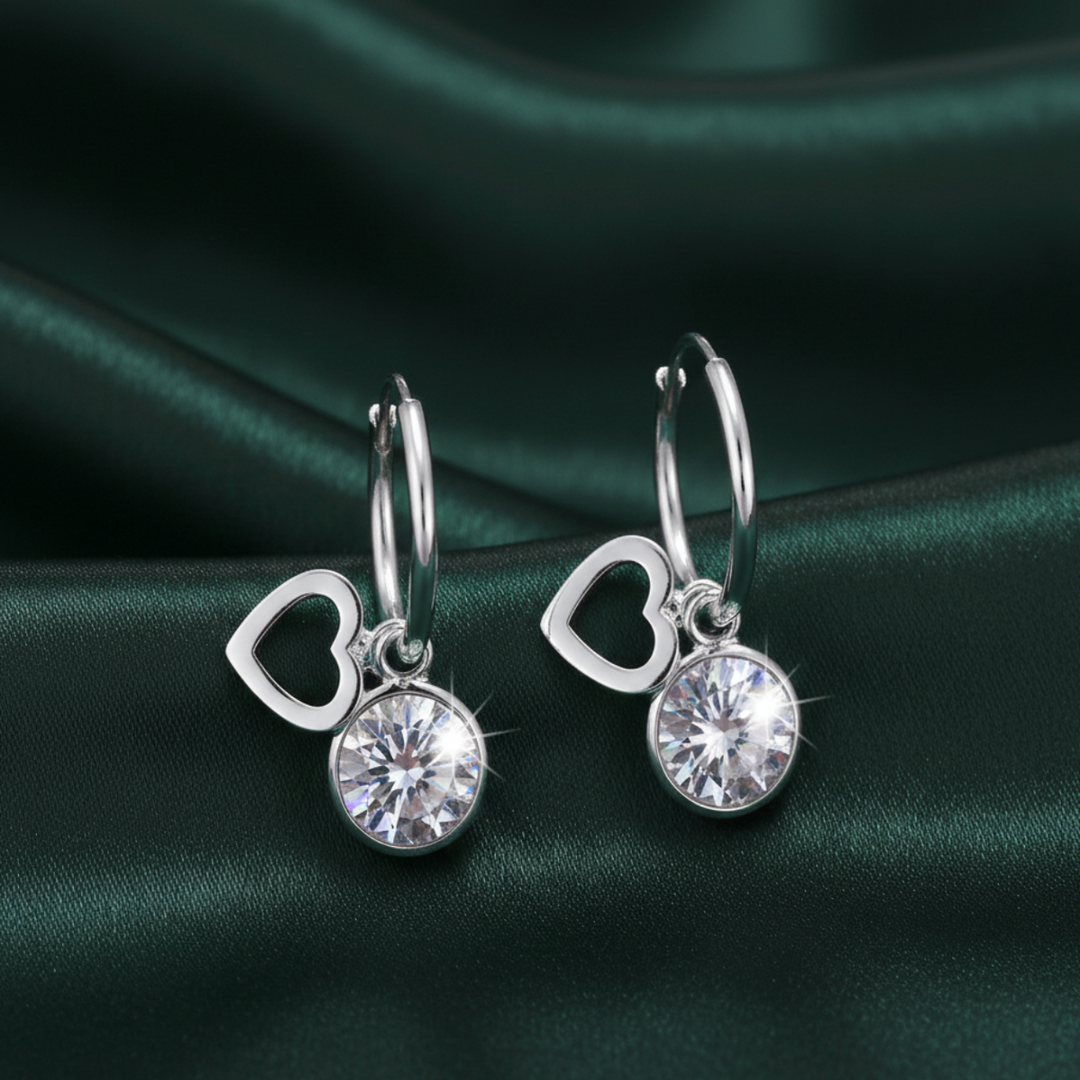 Heart Huggies Solitaire Bali 925 Sterling Silver Earrings