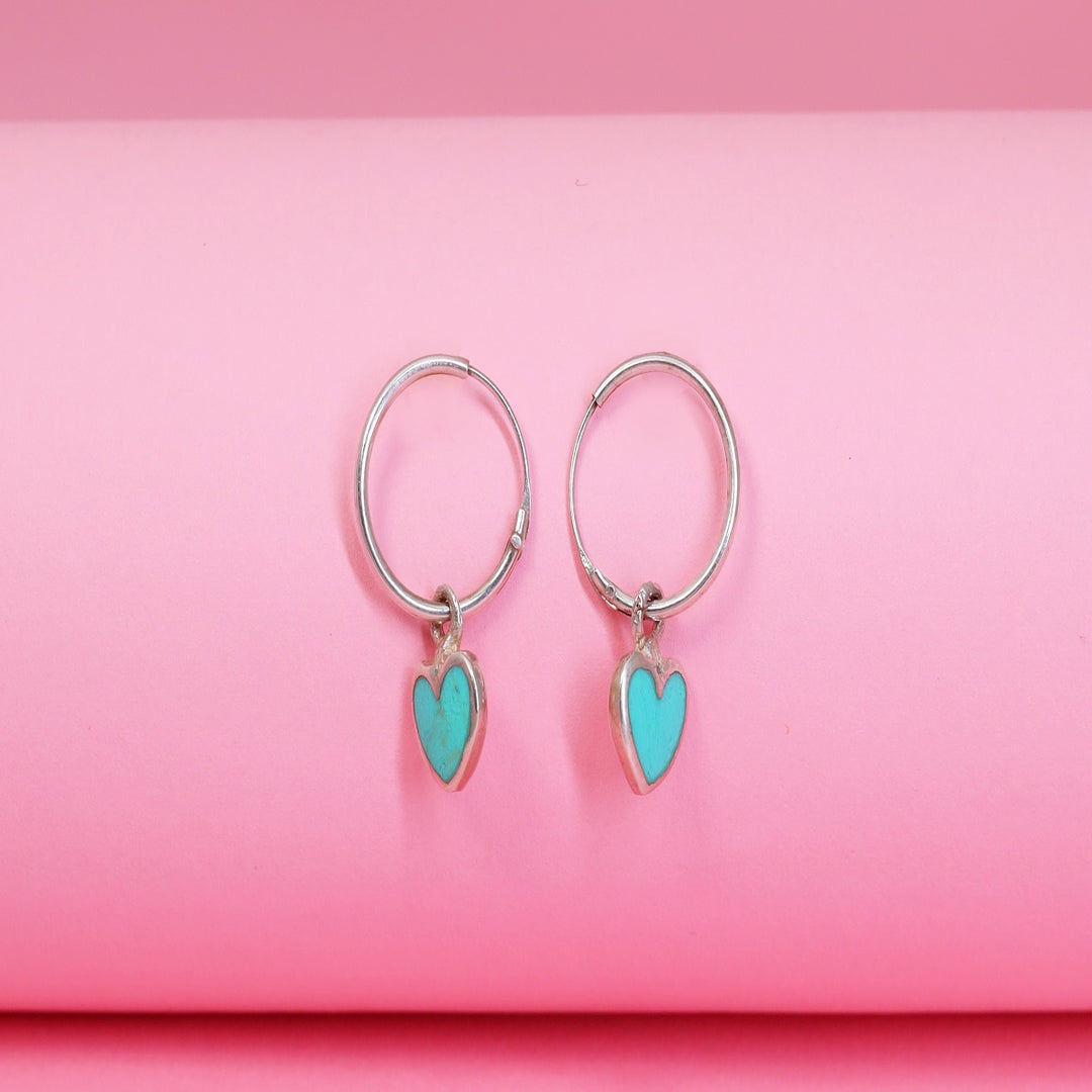 Turquoise Heart Bali 925 Sterling Silver Earrings