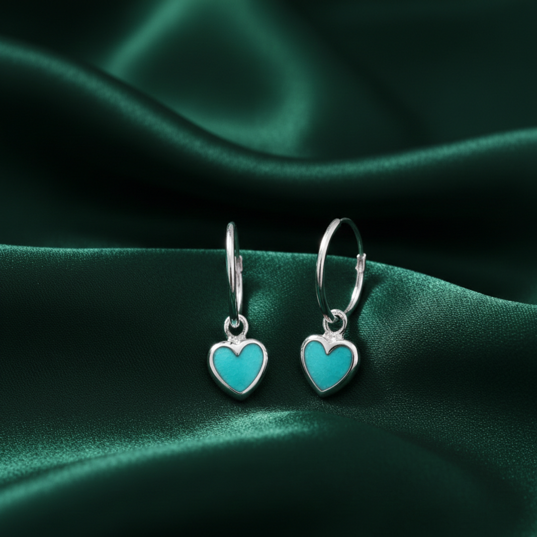 Turquoise Heart Bali 925 Sterling Silver Earrings