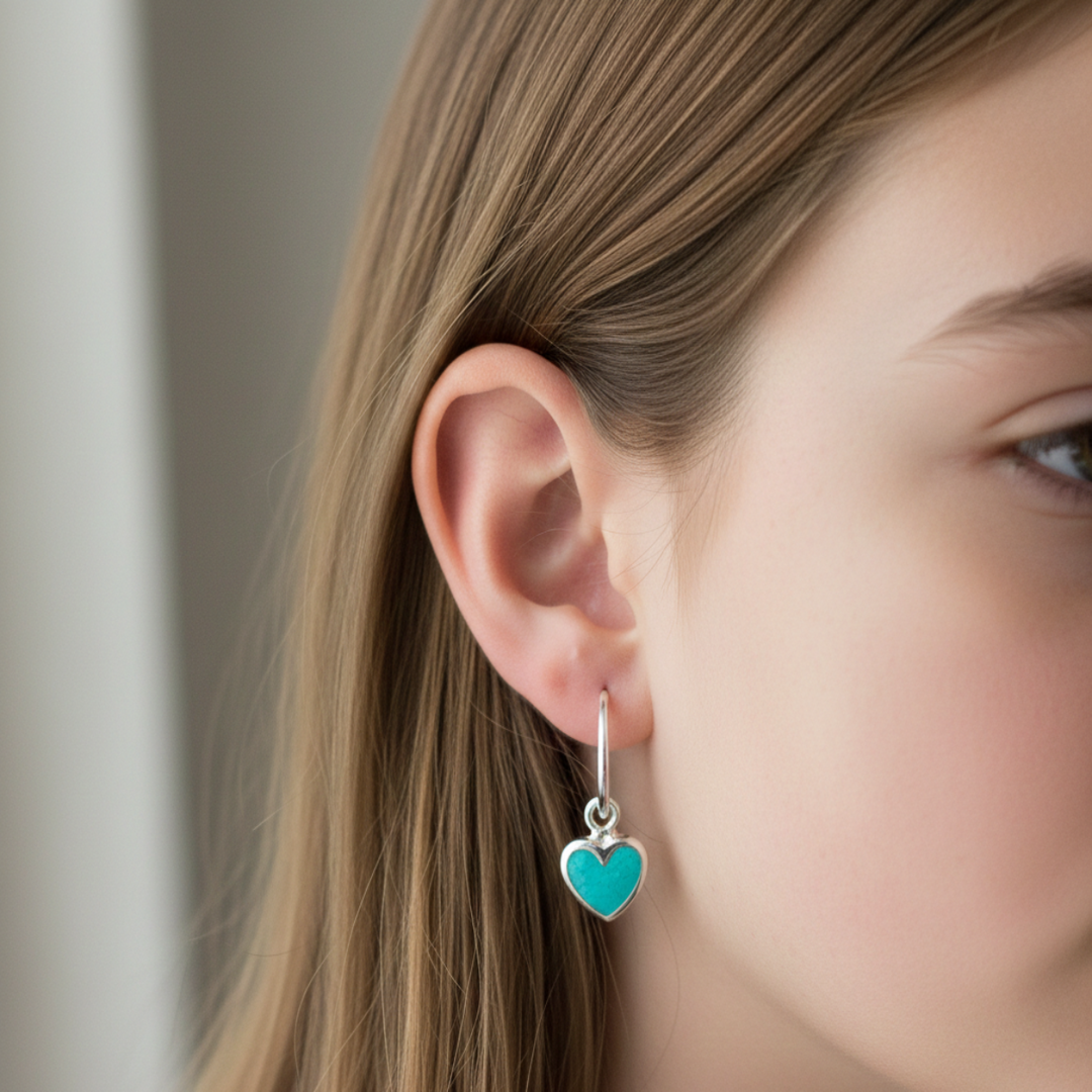 Turquoise Heart Bali 925 Sterling Silver Earrings