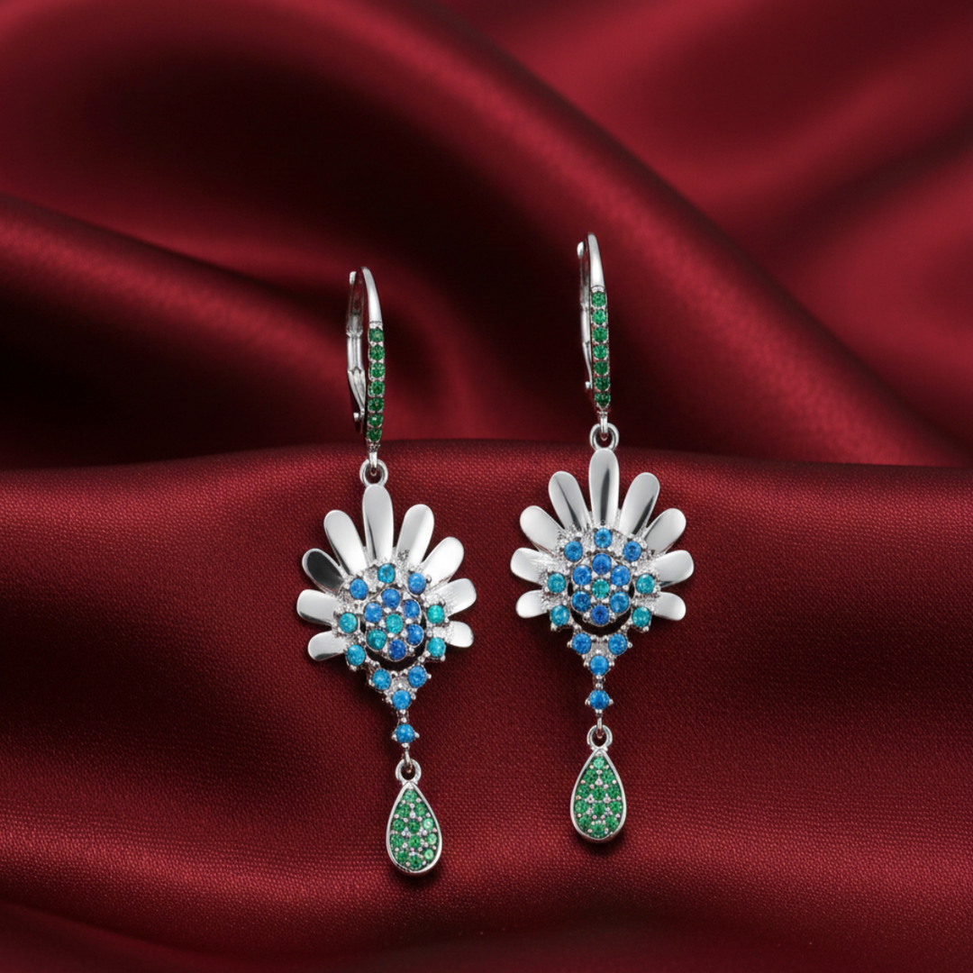 Mogra Mohini Feroza 925 Sterling Silver Earrings