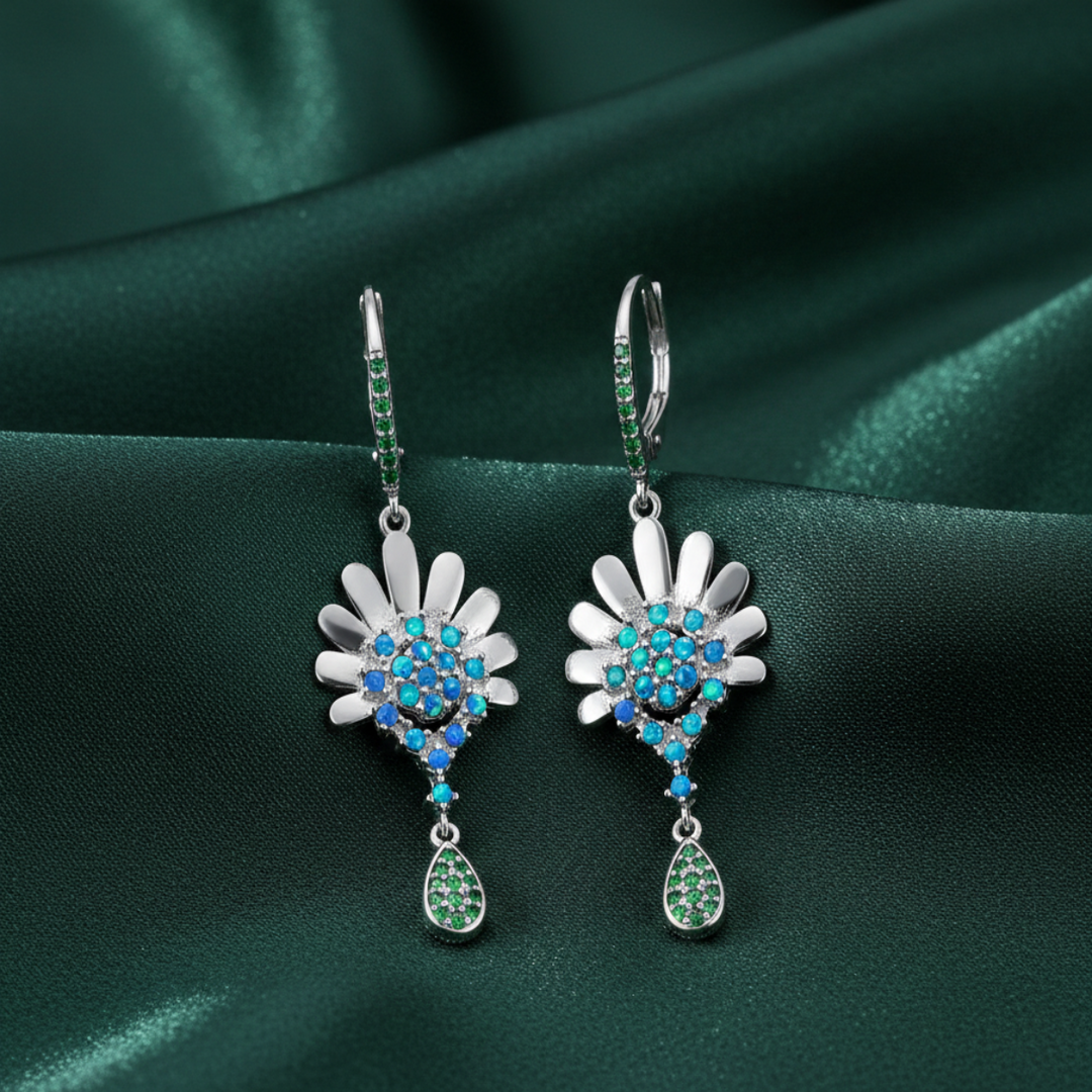 Mogra Mohini Feroza 925 Sterling Silver Earrings