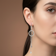 Link Point 925 Sterling Silver Cubic Zirconia Rhodium Plated Long Dangler Earrings