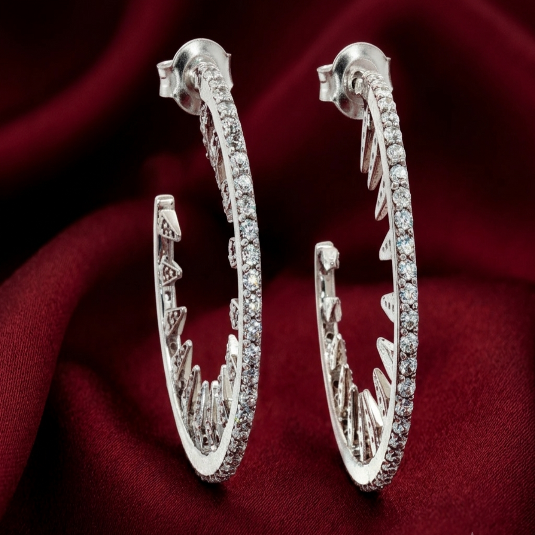 Premium 925 Sterling Silver Hoop Earrings with Crystal Accents