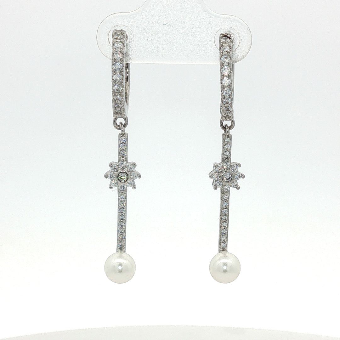 Stylish 925 Sterling Silver Pearl Hoop Earrings For Women