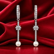 Stylish 925 Sterling Silver Pearl Hoop Earrings For Women