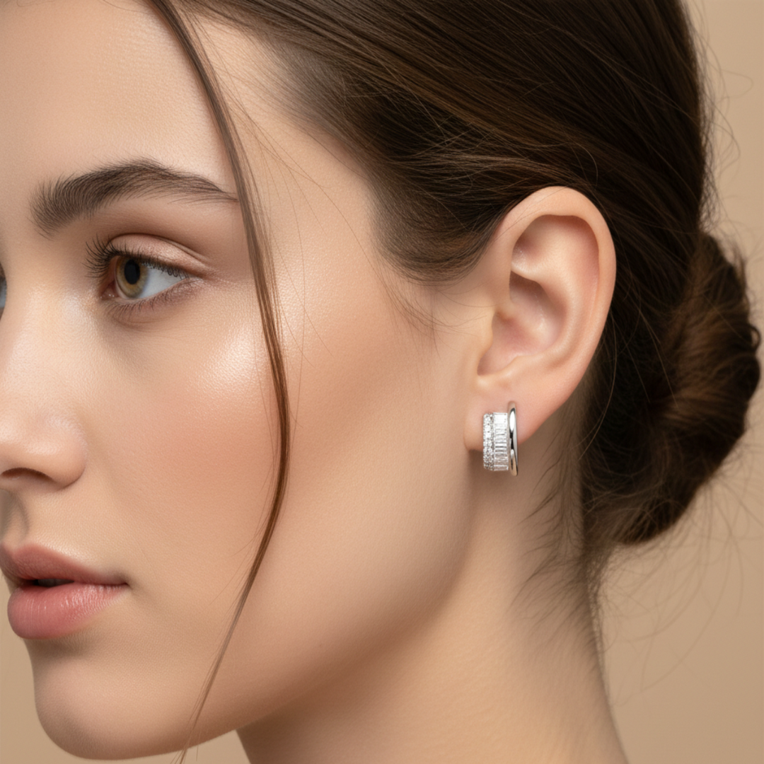 Mridali 925 Pure Sterling Silver Rhodium-Plated Earrings