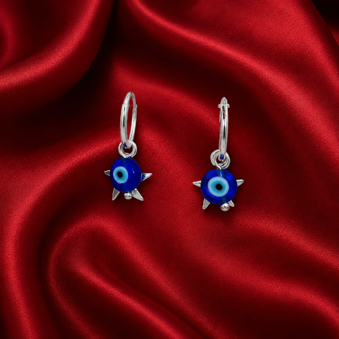 925 Pure Sterling Silver Rhodium-Plated Contemporary Evil Eye Earring