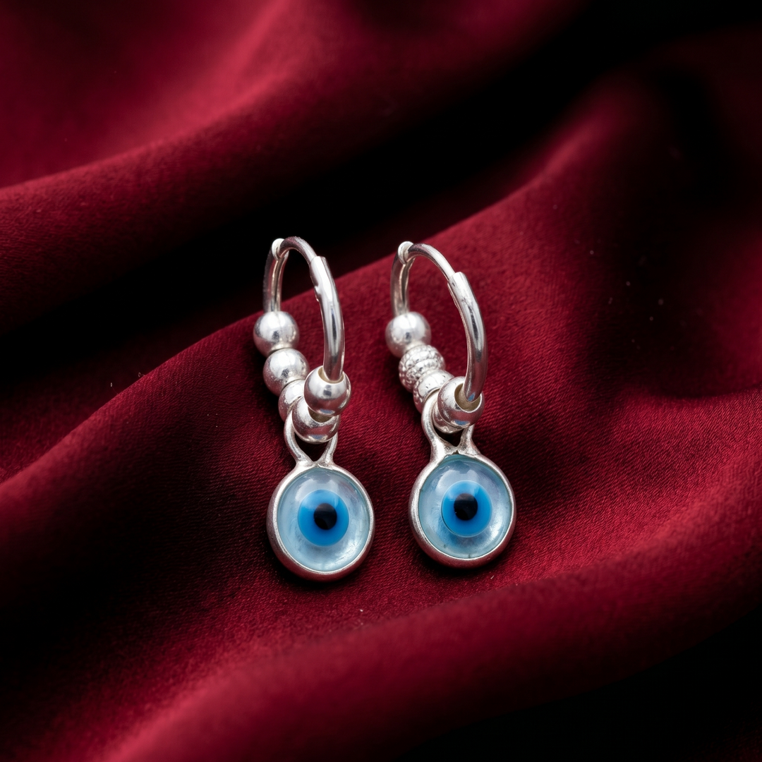 925 Pure Sterling Silver Rhodium-Plated Contemporary Evil Eye Earring
