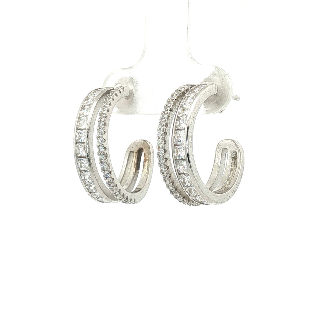 Yamini 925 Sterling Silver Cubic Zirconia Rhodium Plated Hoop Earrings