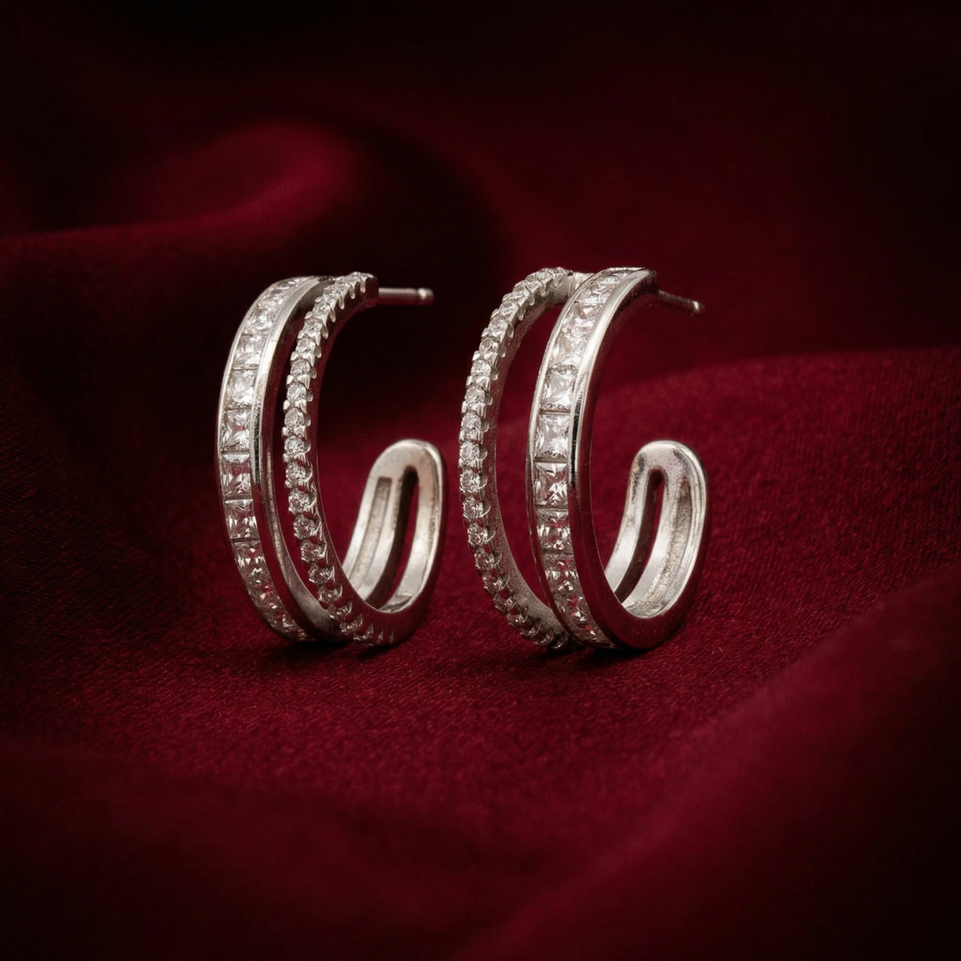 Yamini 925 Sterling Silver Cubic Zirconia Rhodium Plated Hoop Earrings