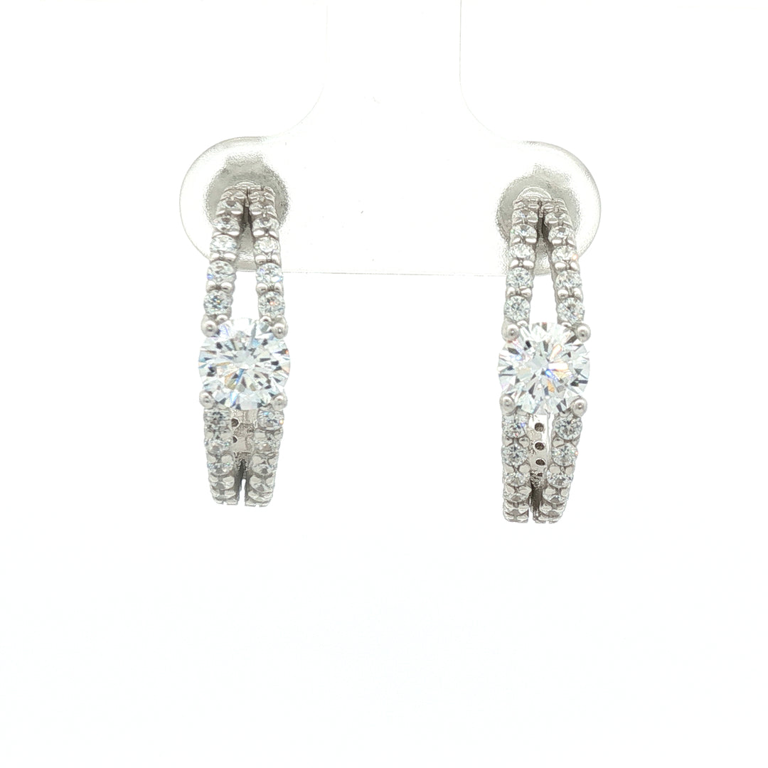 925 Sterling Silver Diamond-Style Hoop Earrings