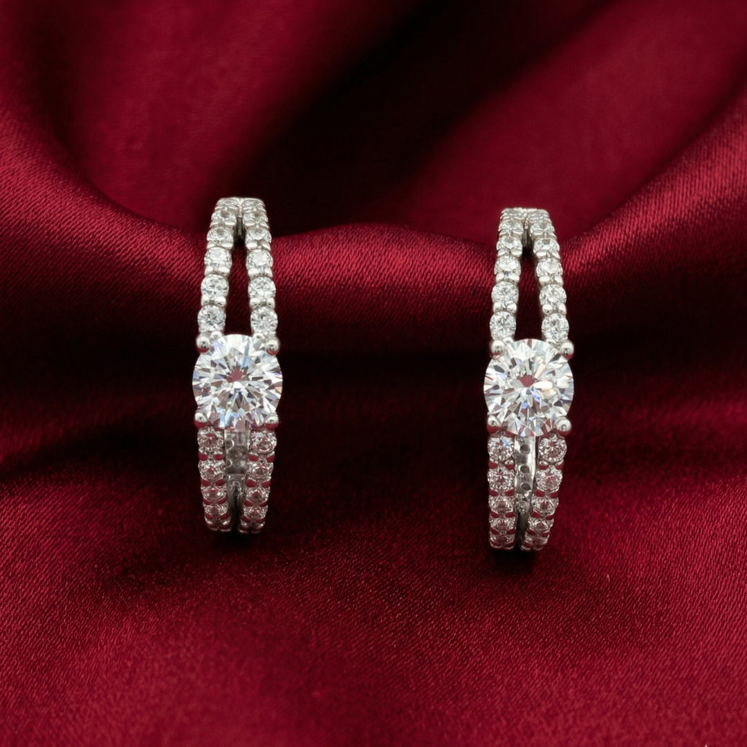 925 Sterling Silver Diamond-Style Hoop Earrings
