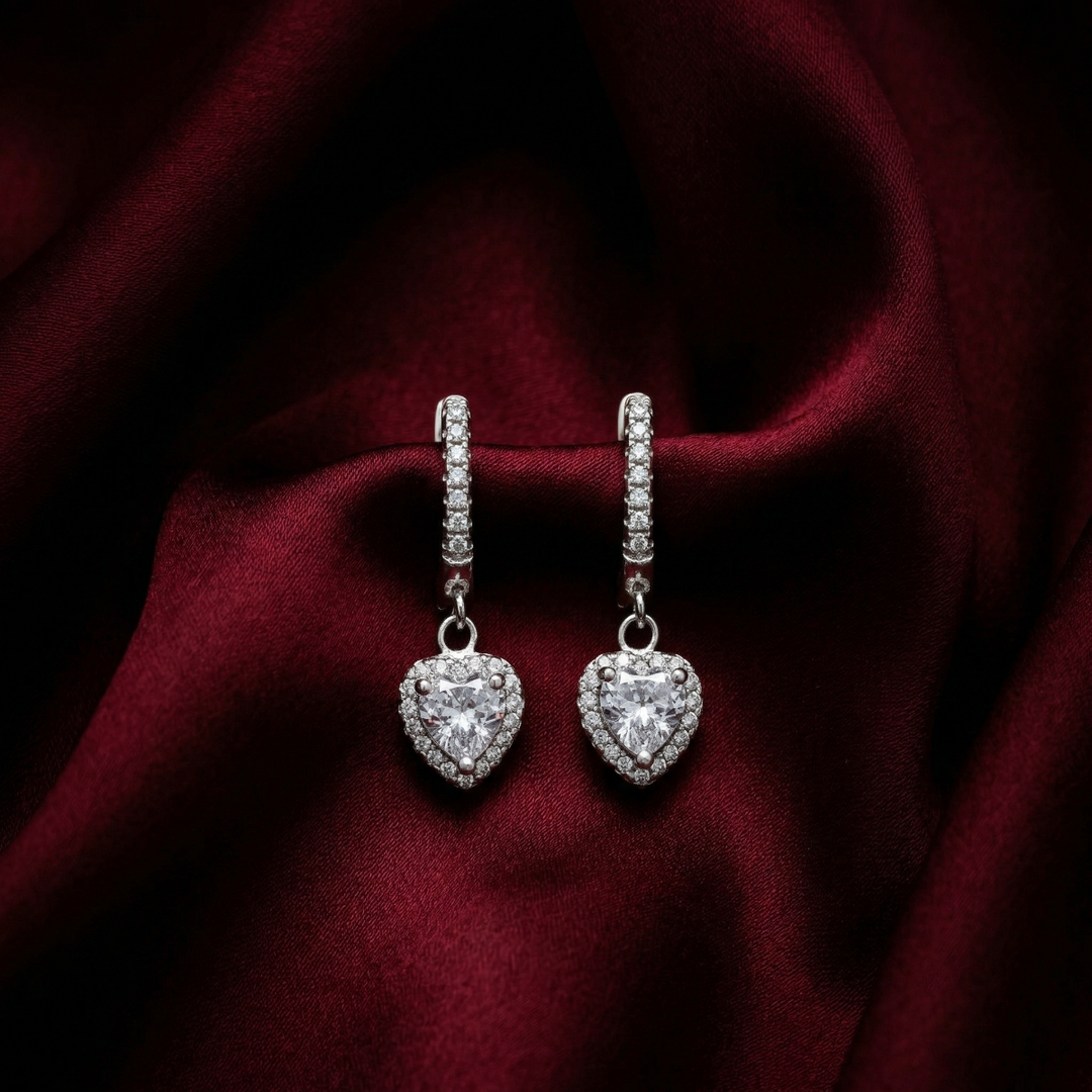 Heart Shape Hoop Earrings 925 Sterling Silver Dangler Earrings