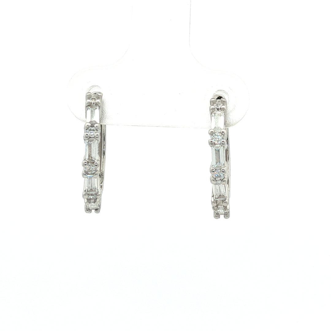 925 Sterling Silver Diamond-Style Drop Hoop Earrings