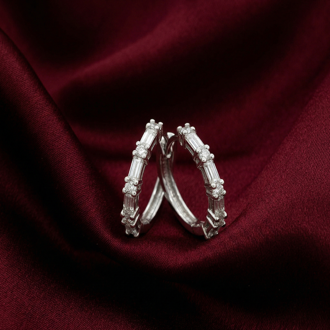 925 Sterling Silver Diamond-Style Drop Hoop Earrings