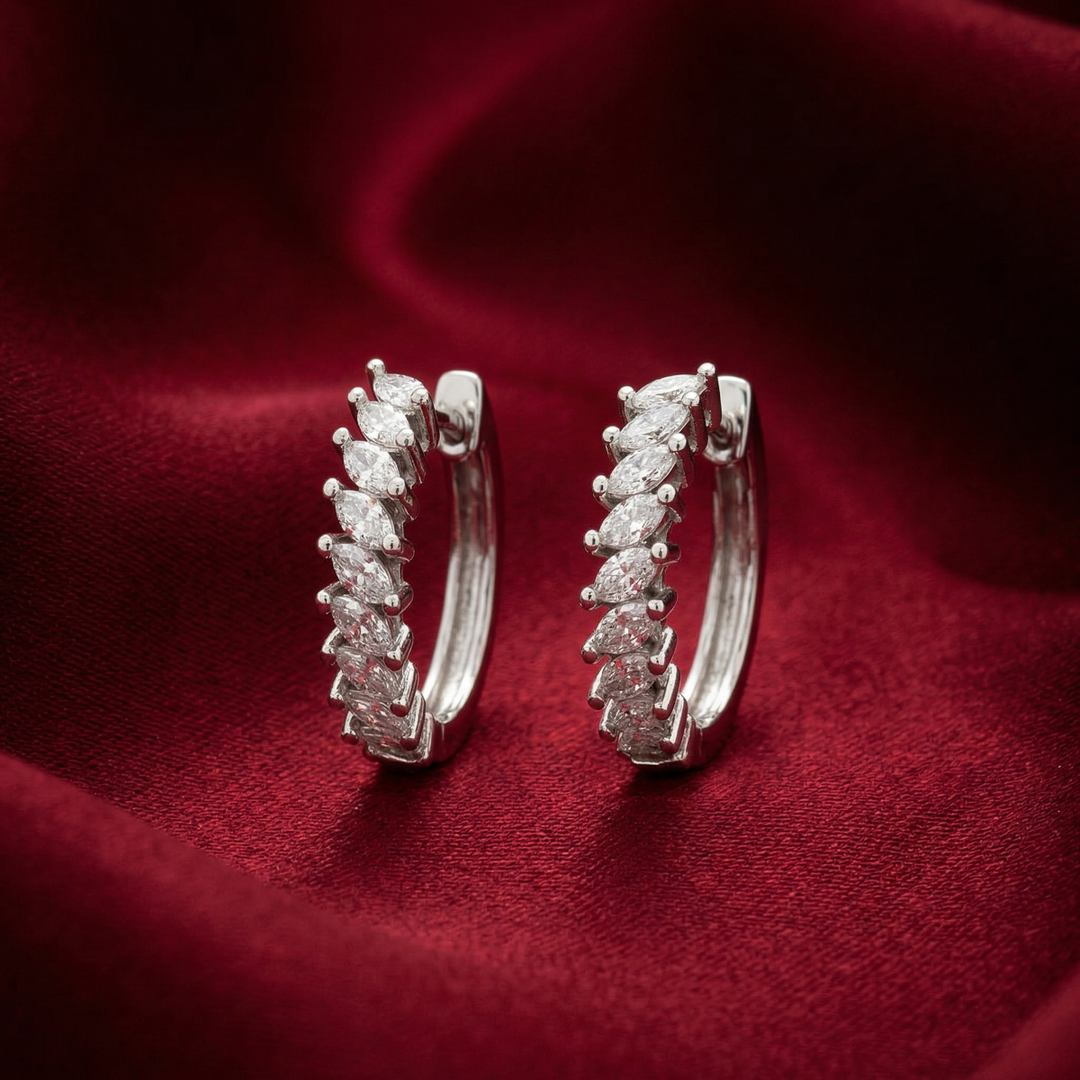 925 Sterling Silver Diamond-Style Drop Hoop Earrings