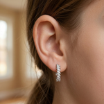 Load image into Gallery viewer, 925 Sterling Silver Diamond-Style Drop Hoop Earrings