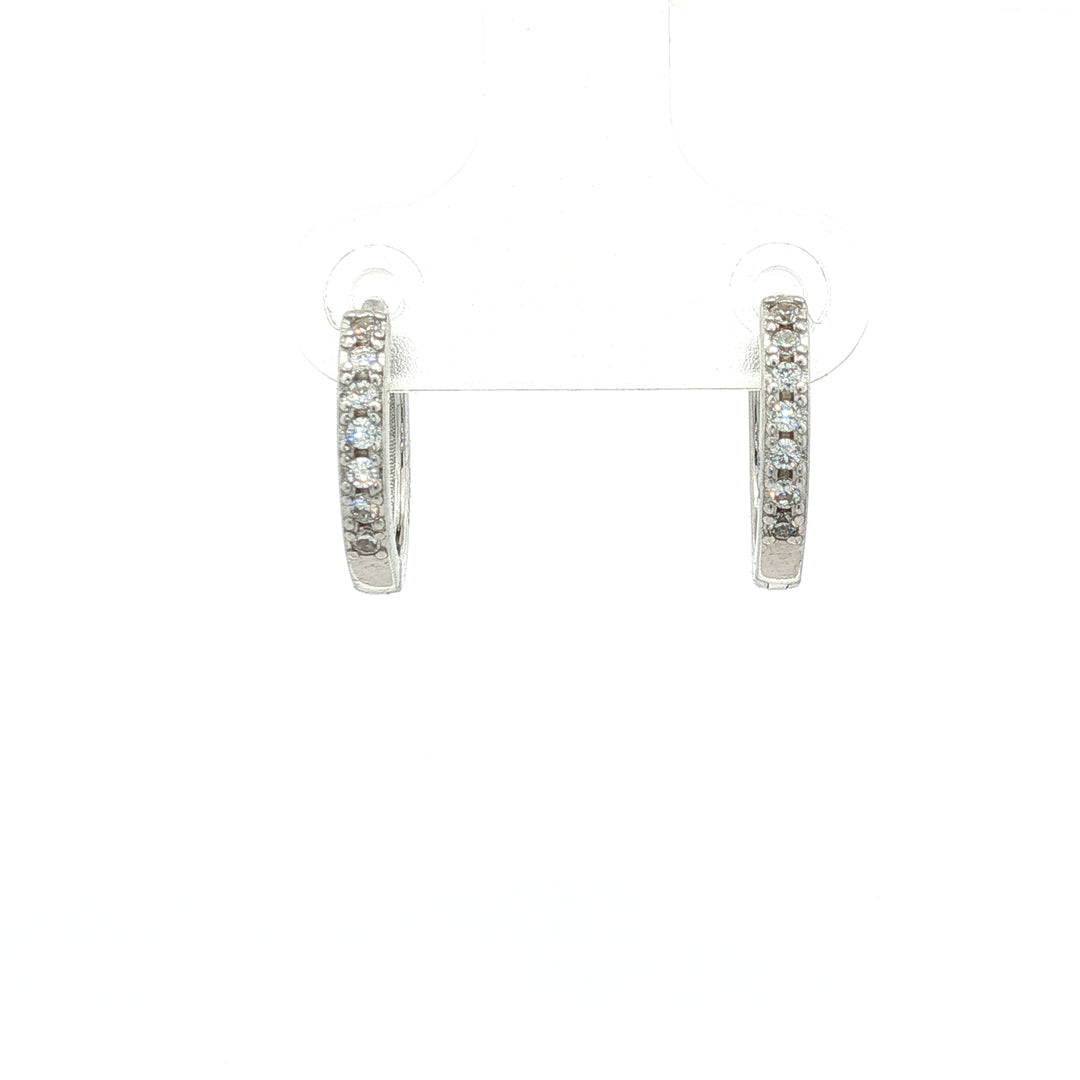 Classic 925 Silver Pavé Hoop Earrings with Dangle Crystal
