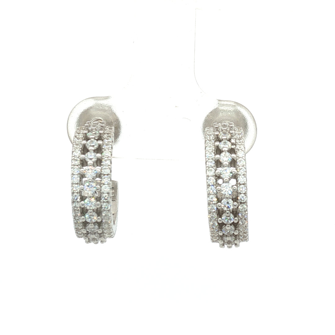 925 Sterling Silver Diamond-Style Drop Hoop Earrings