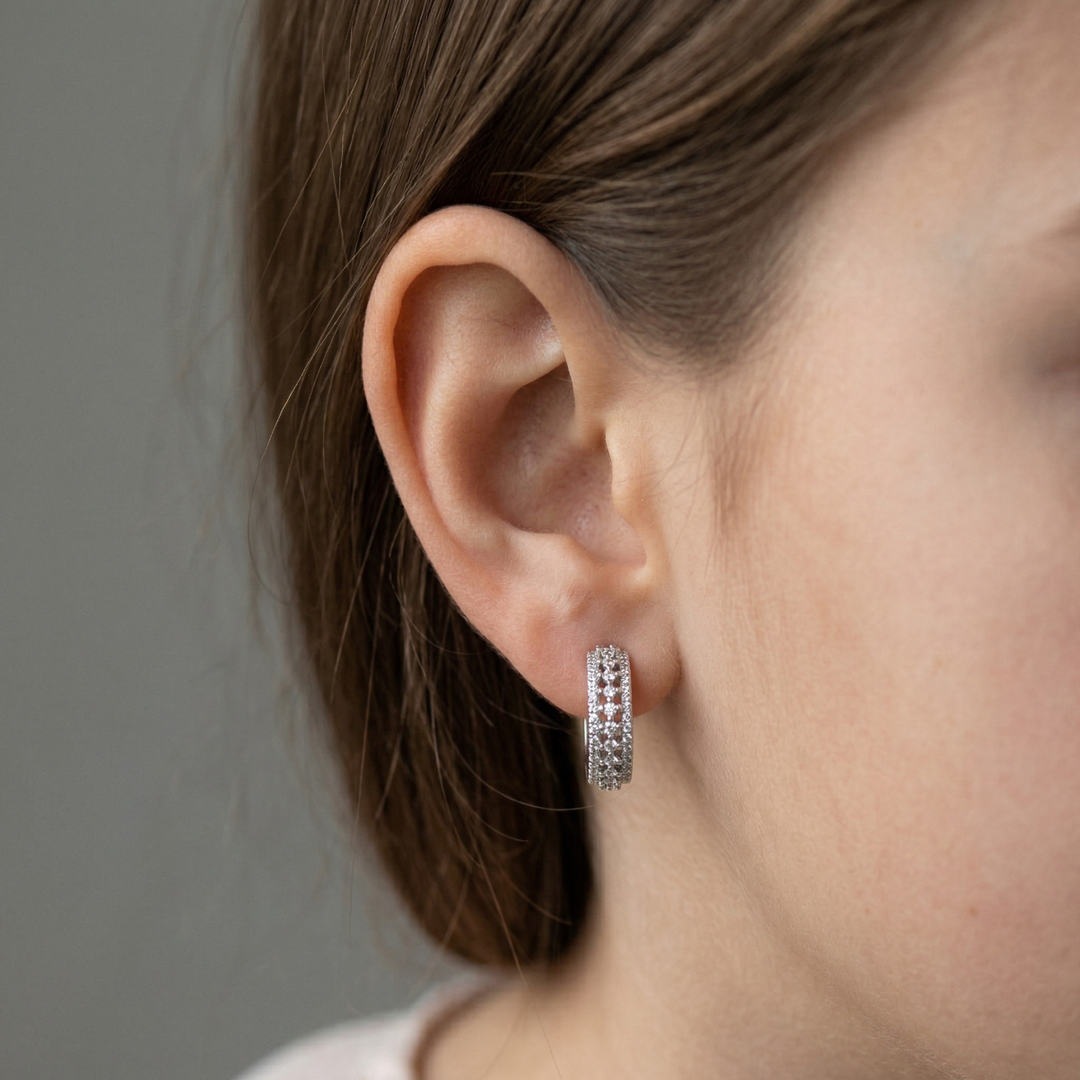 925 Sterling Silver Diamond-Style Drop Hoop Earrings