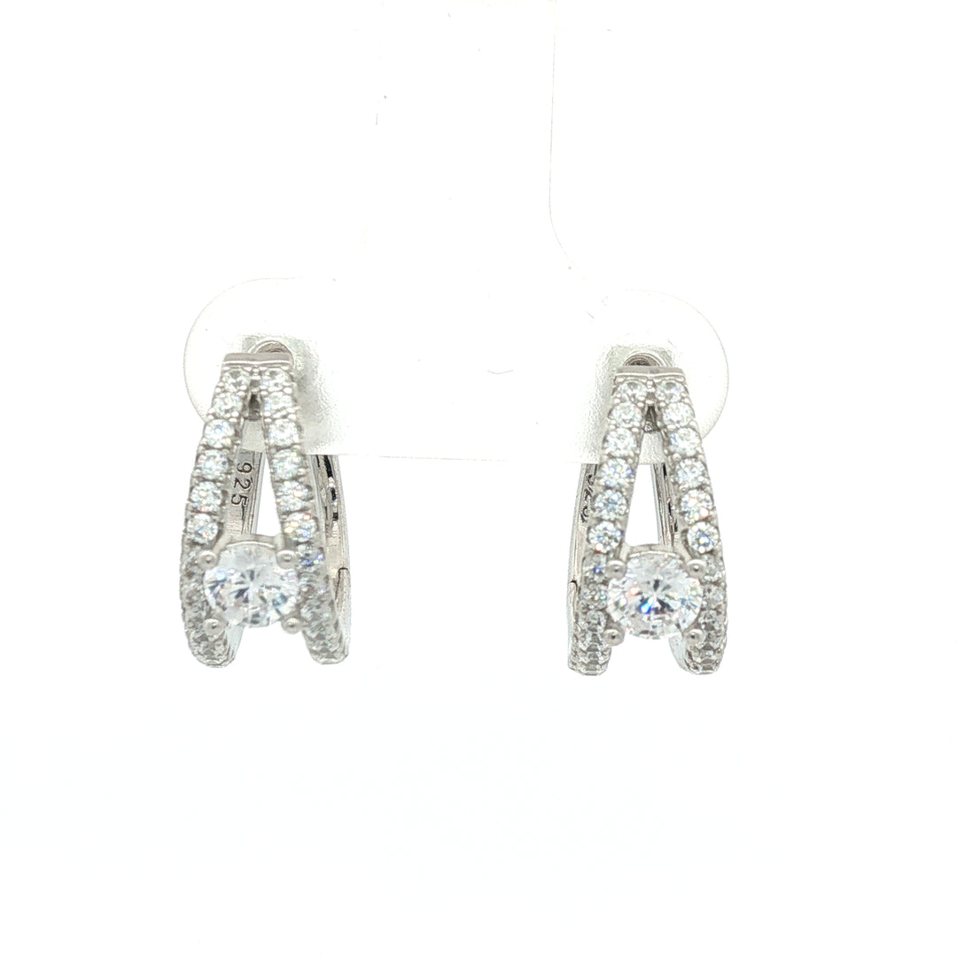 925 Sterling Silver Diamond-Style Drop Hoop Earrings