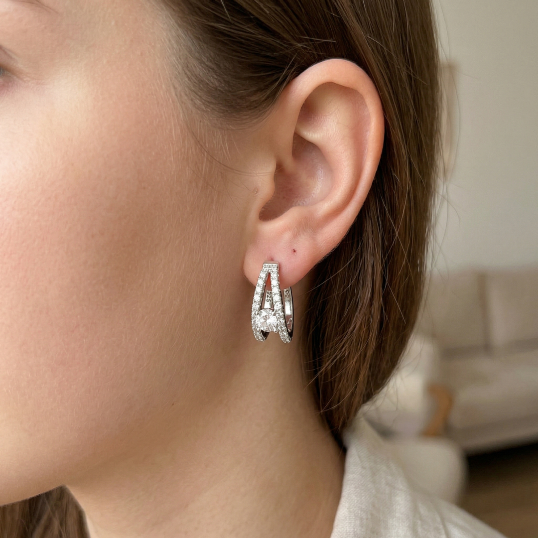 925 Sterling Silver Diamond-Style Drop Hoop Earrings