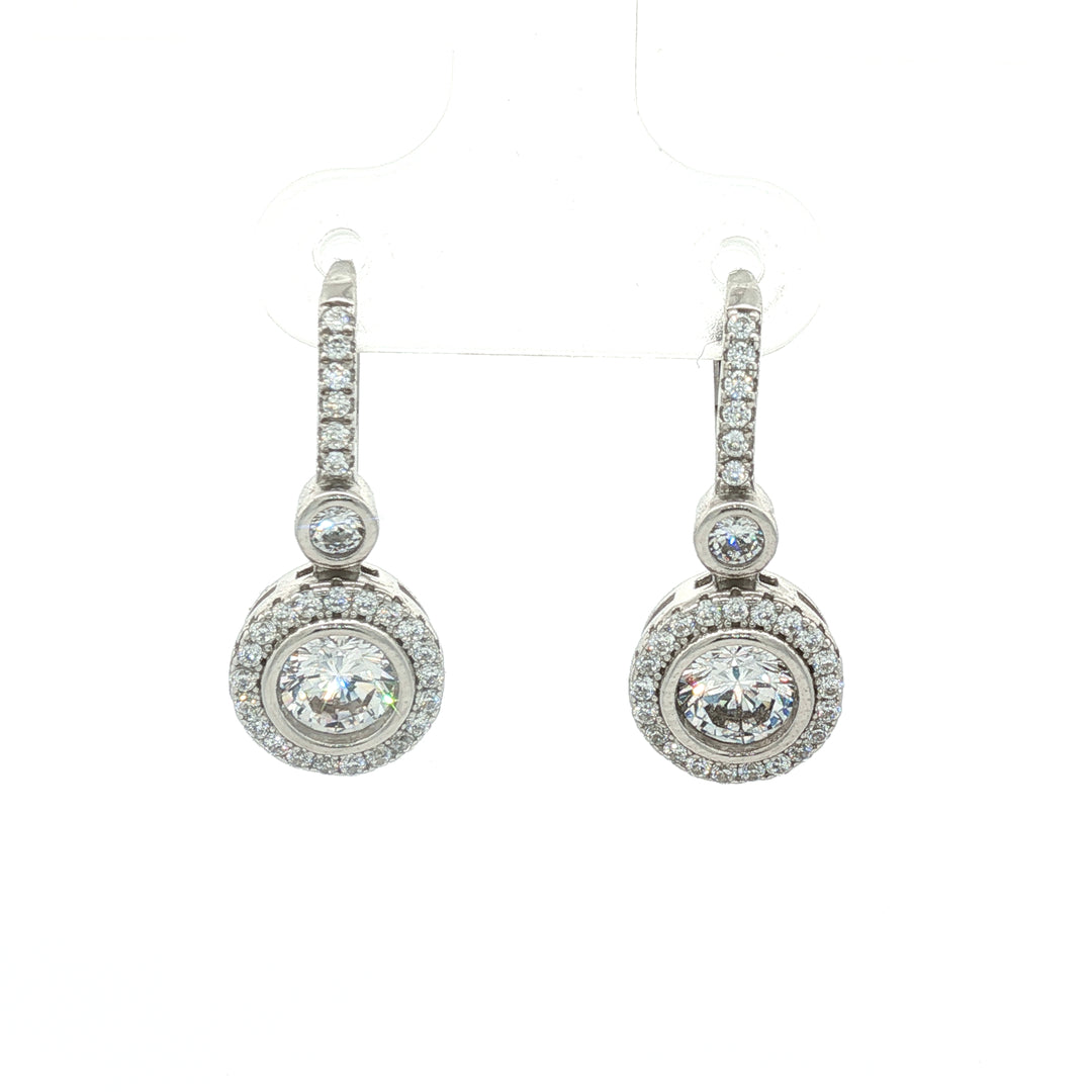 925 Sterling Silver Diamond-Style Drop Hoop Earrings