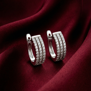 925 Sterling Silver Diamond-Style Drop Hoop Earrings