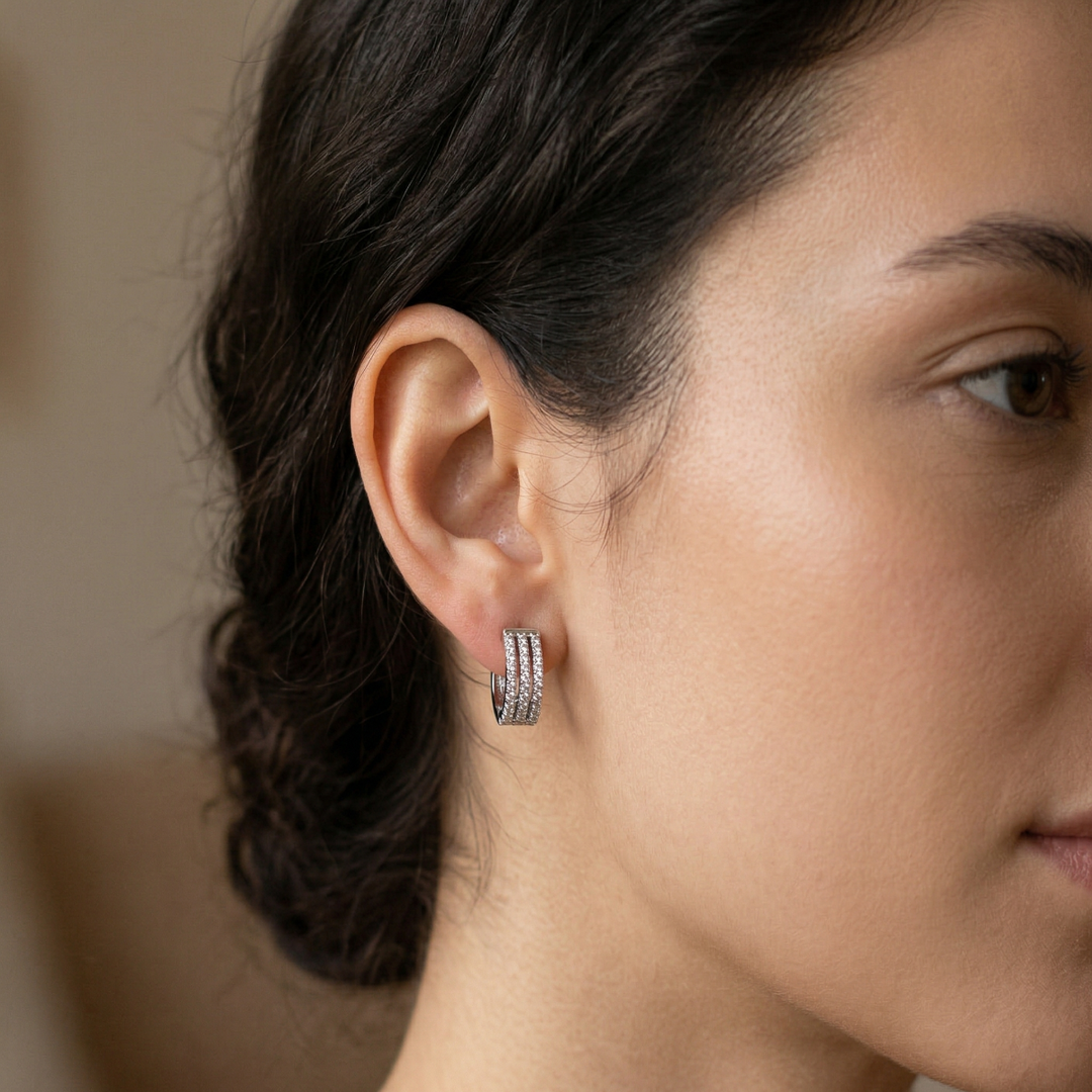 925 Sterling Silver Diamond-Style Drop Hoop Earrings