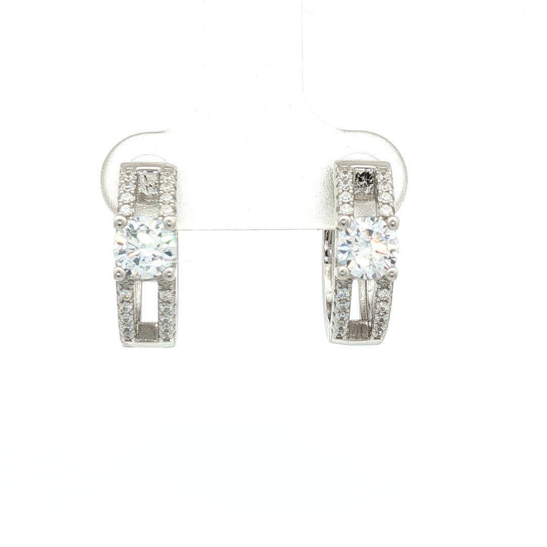 Timeless 925 Sterling Silver Sparkle Hoop Drop Earrings