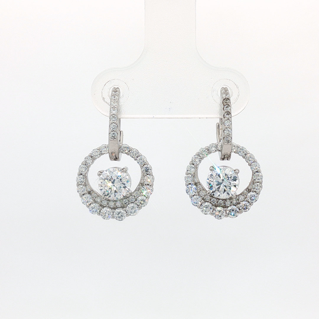 Elegant 925 Sterling Silver Halo Drop Earrings with Sparkling Stones