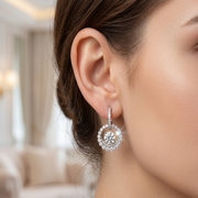 Elegant 925 Sterling Silver Halo Drop Earrings with Sparkling Stones