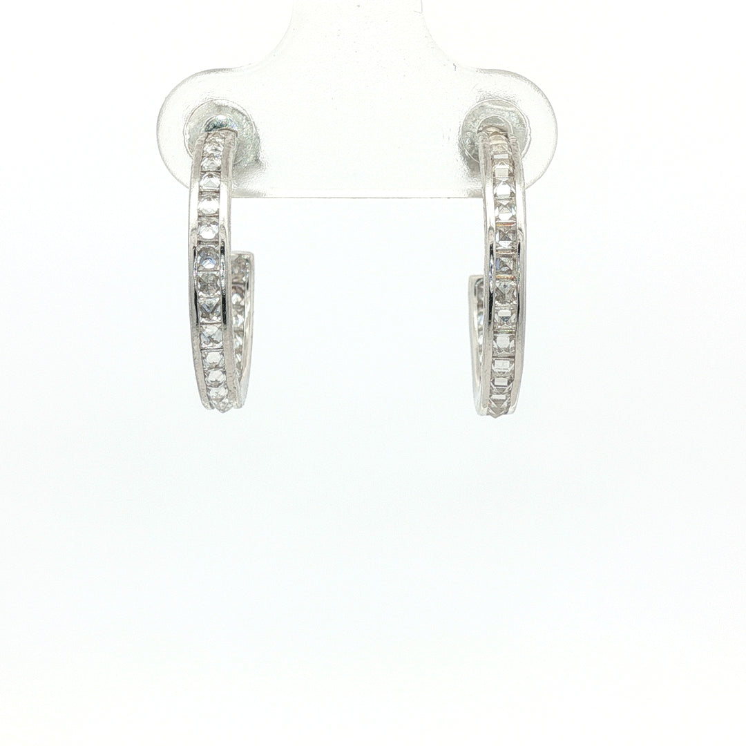 Classic 925 Silver Pavé Hoop Earrings with Dangle Crystal