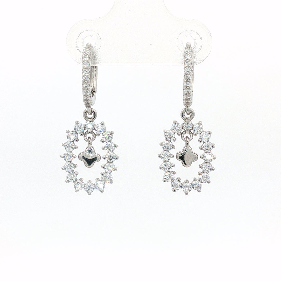 Elegant 925 Sterling Silver Diamond-Style Drop Hoop Earrings