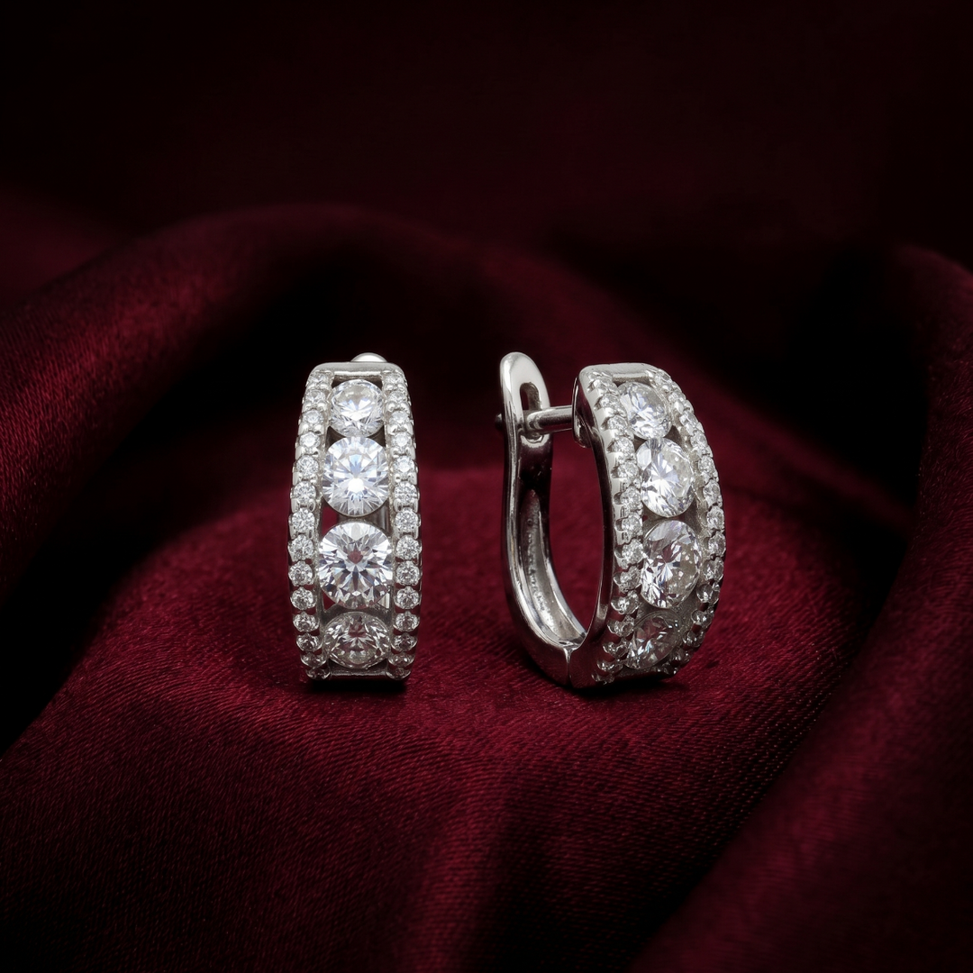 Trendy 925 Silver Hoop Earrings with Sparkling For Women