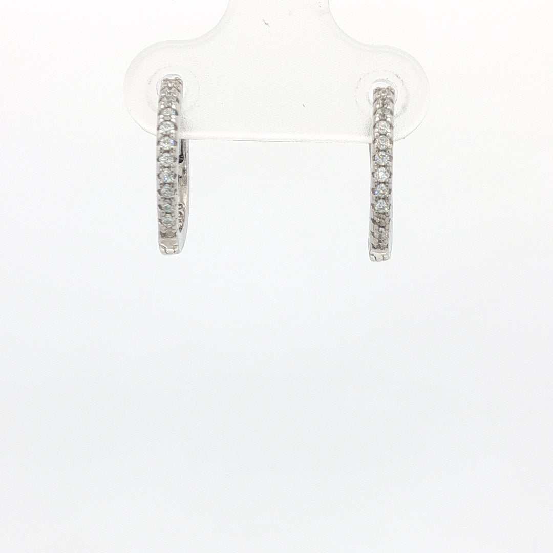 Classic 925 Silver Pavé Hoop Earrings with Dangle Crystal