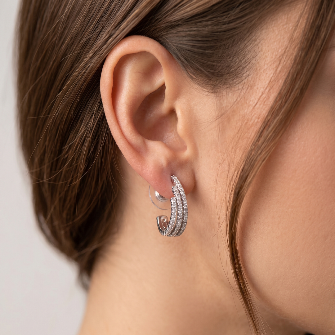 Trendy 925 Silver Hoop Earrings with Sparkling For Women