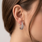 Trendy 925 Silver Hoop Earrings with Sparkling For Women