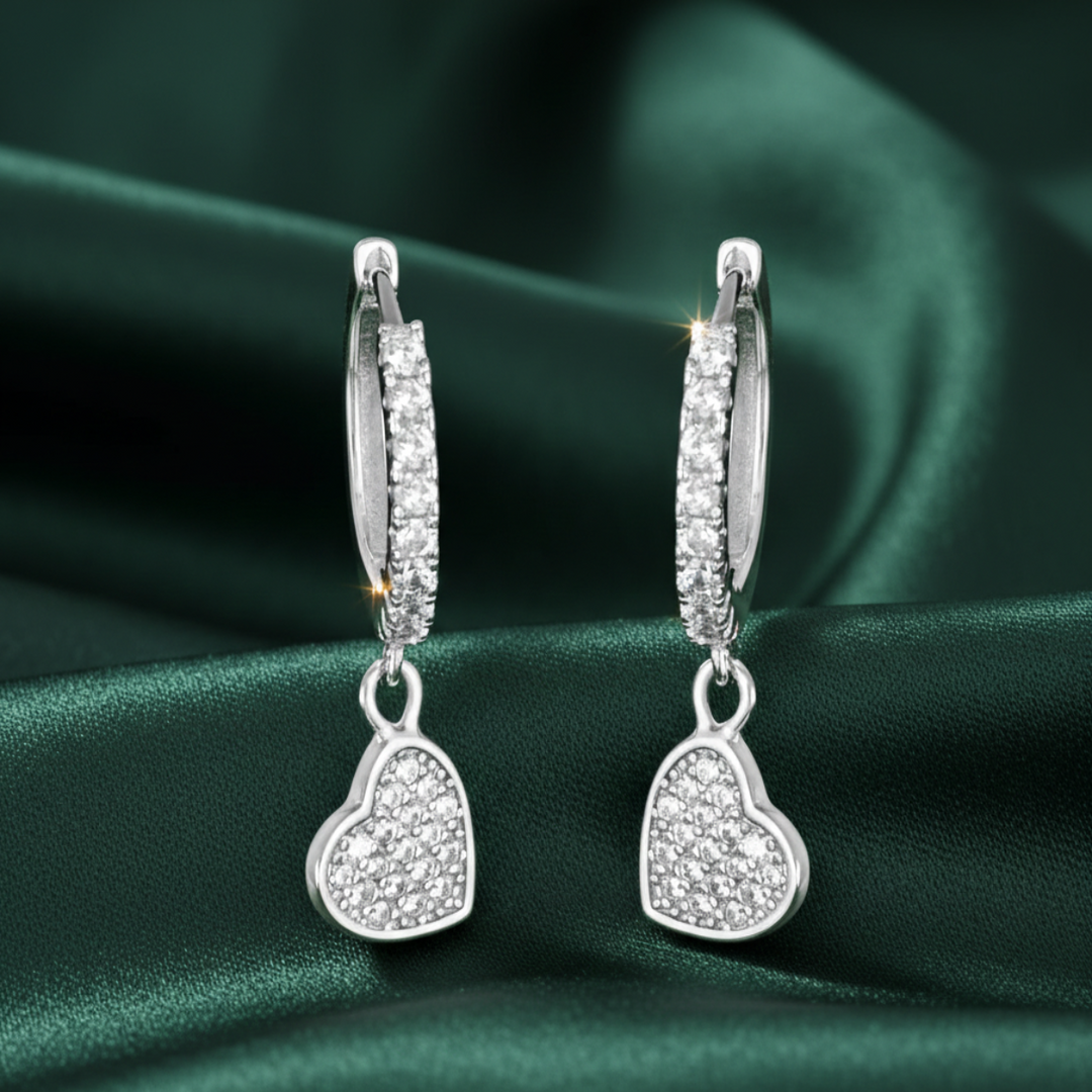 Heart Shape Hoop Earrings 925 Sterling Silver Dangler Earrings