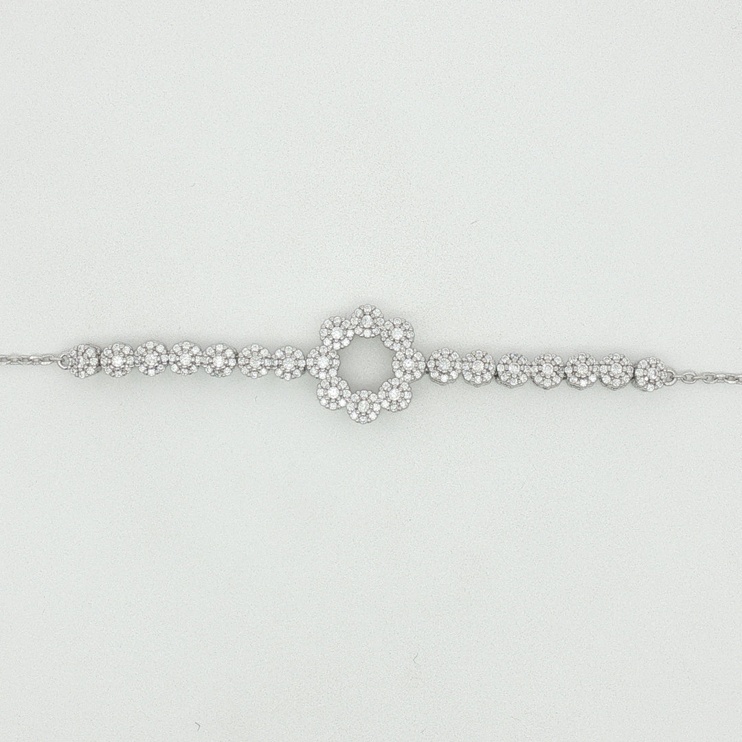 Floral 925 Sterling Silver Bracelet With Adjustable Length