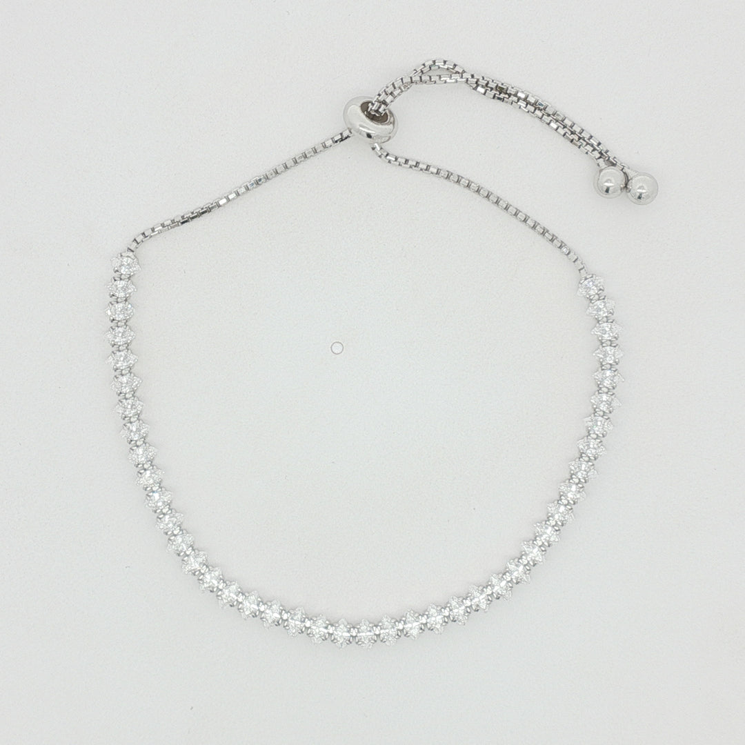 Full Eternity Tennis 925 Silver Bracelet Adjustable Length