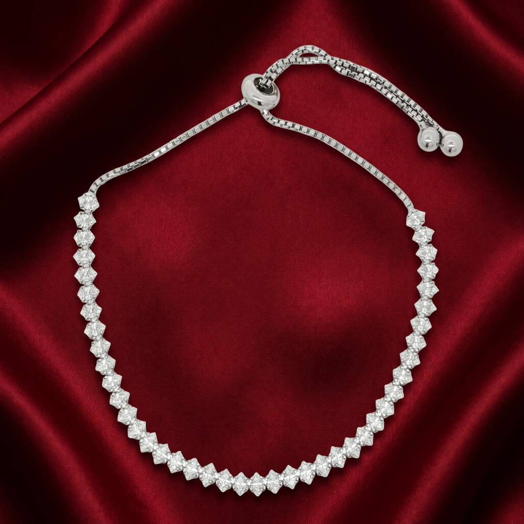 Full Eternity Tennis 925 Silver Bracelet Adjustable Length
