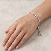 Full  Eternity Tennis 925 Silver Bracelet Adjustable Length